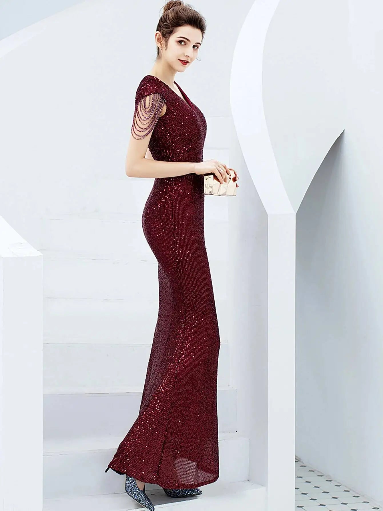 Sexy vintage maxi black sequin summer dress women 2025 elegant luxury birthday party long dresses fishtail evening dress vestido