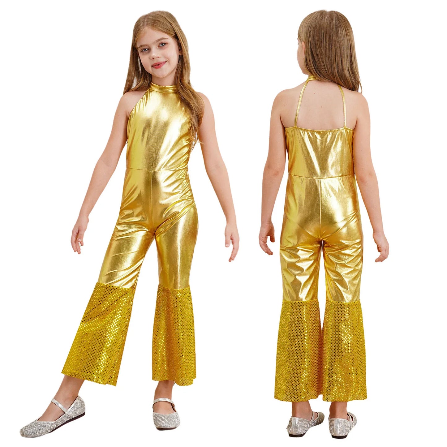 Halloween Kids Girls Hippie Costume Tassels Unitard Bell-bottom Long Pants Bodysuit Jumpsuit for Disco Dance 60s 70s Rave Party