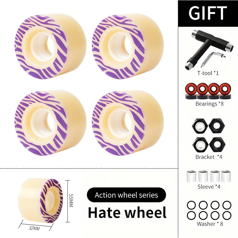 55*32mm Skateboard Wheels 80A HR65% Rebound All-Round Cruiser Trick Wheels for Double Kick Skateboard  Wheel Accessories
