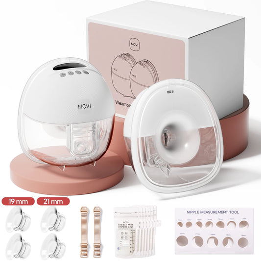 NCVI 2Pack Wearable Breast Pump Hands‑Free,1500mAh Battery,Quiet LED Display,4 Modes 9 Levels,19/21/24mm Flanges for Nursing Mom