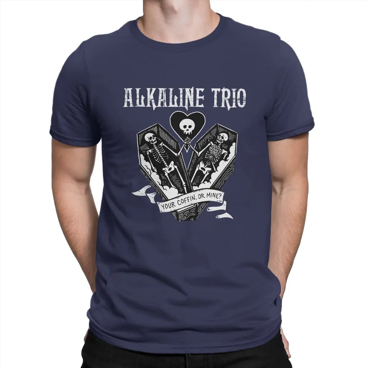Alkaline Trio Creative TShirt for Men PUNK  Your Coffin Or Mine Round Neck Basic T Shirt Distinctive Gift Clothes Tops