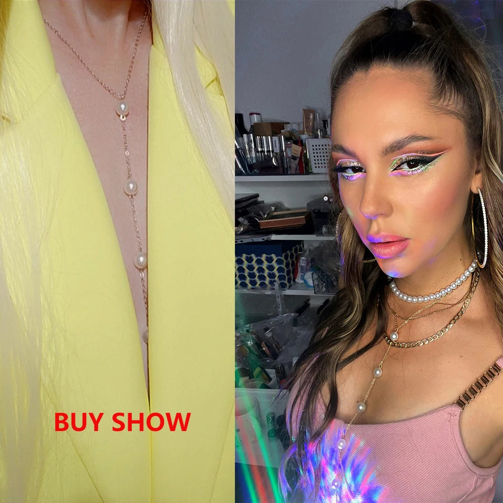 IngeSight.Z Simple Long Imitation Pearls Back Necklace For Women Sexy Tassel Pearl Harness Bikini Chest Chain Body Jewelry Mujer