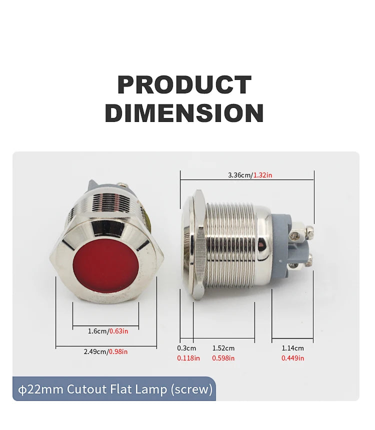 5pcs 16/19/22mm Waterproof IP67 Metal LED Indicator Light DC/AC 3-48V Signal Lamp Red Yellow Green Blue White for Car Dashboard