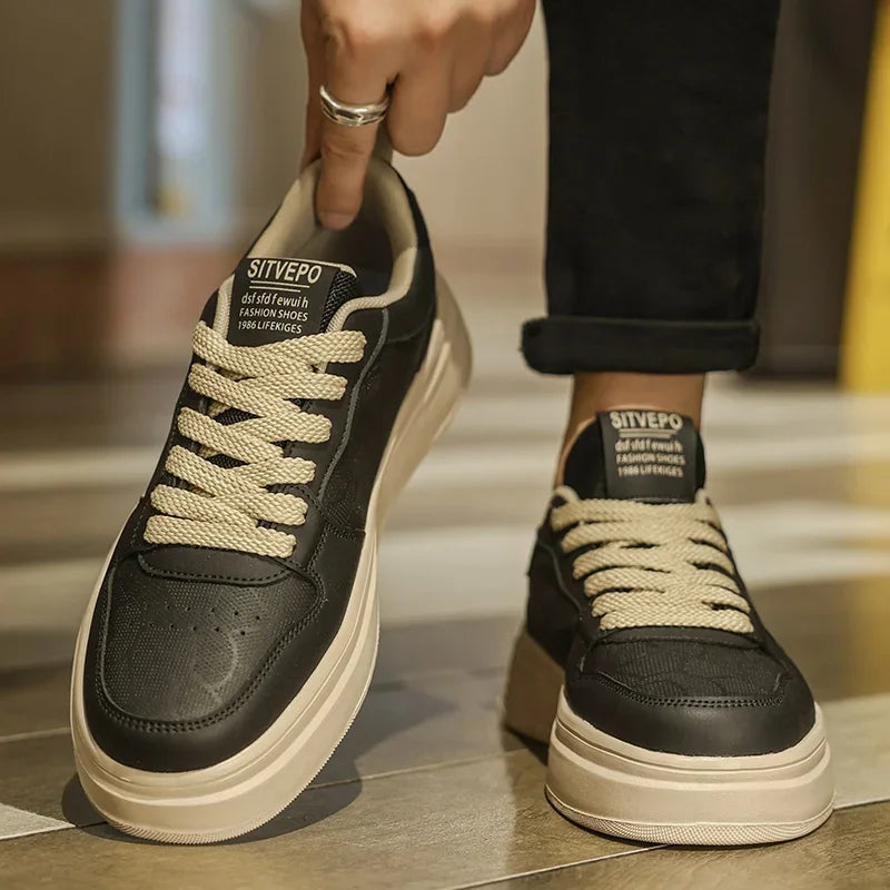 Men's Casual Sport Shoes Thick Bottom Invisible Heightening 10cm Rubber Outsole Synthetic Upper Breathable Lace-Up Sneakers