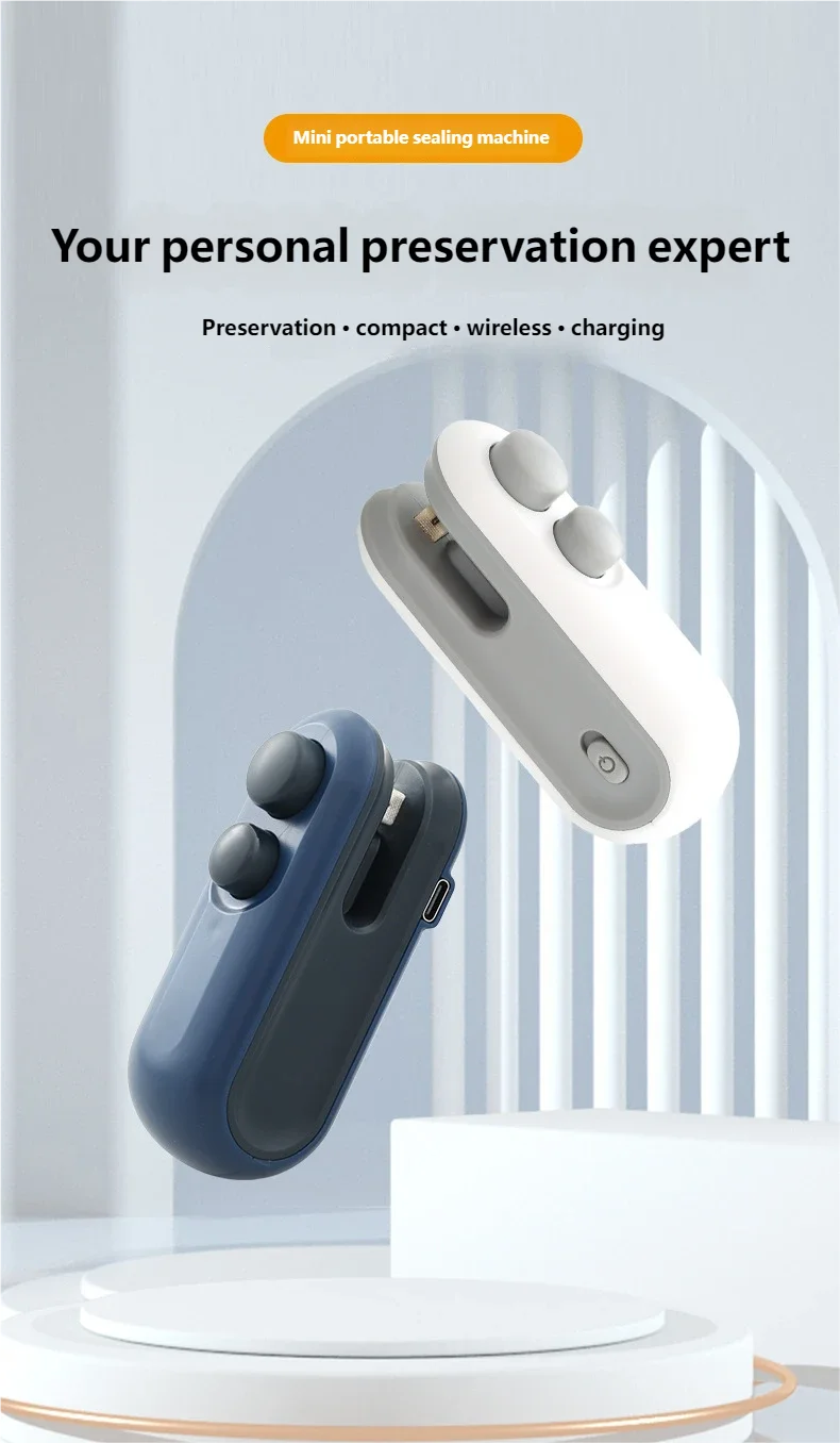 Mini Sealing Machine USB Rechargable Heat Sealer Storage Bag Plastic Package Food Sealer Clip Bag Handheld Food Heat Sealer