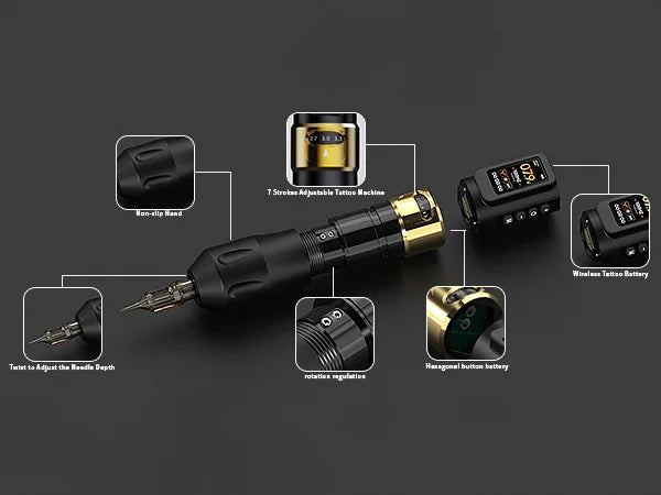 Elf PRO Wireless Tattoo Pen Machin 1700mAh Battery 2.4-4.2mm Adjustable Stroke Display Charge Tattoo Gun Permanent Makeup