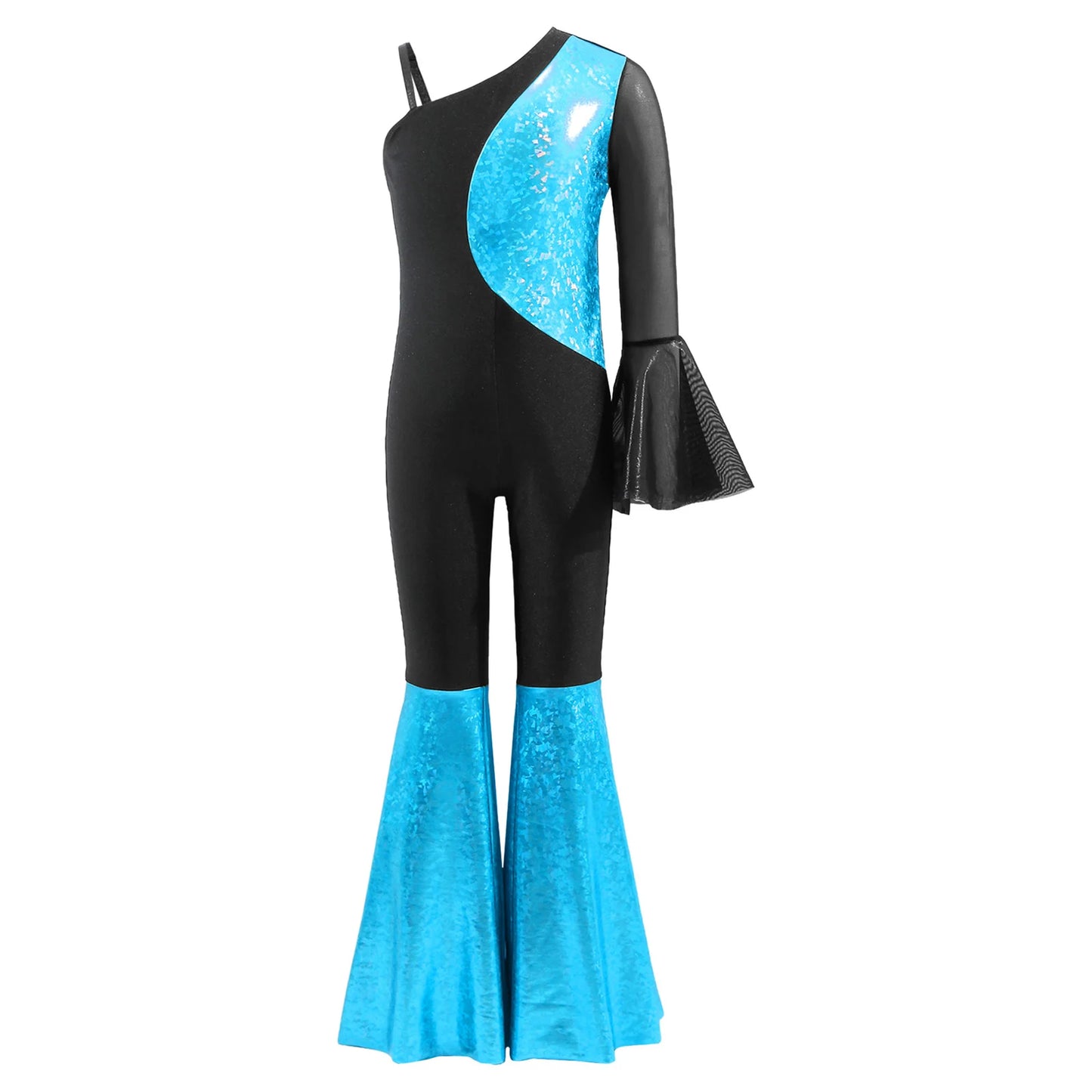 Kids Girls Hippie Halloween Costume Tassels Unitard Bell-bottom Long Pants Bodysuit Jumpsuit Disco Dance 60s 70s Rave Party Wear