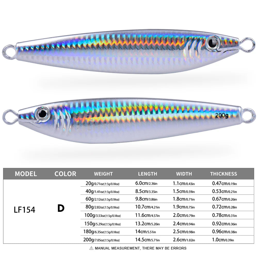Proberos 20g-200g Metal Jig 3D Print Shore Trolling Spoon Hard Fishing Lure 1PC Artificial Laser Body Shiny Luminous Tackles
