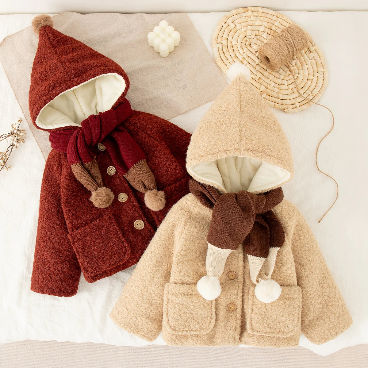 Winter New Thick Warm Baby Girl Coat, Christmas Party Children'S Clothes With Free Scarf (9 Months - 4 Years Old)