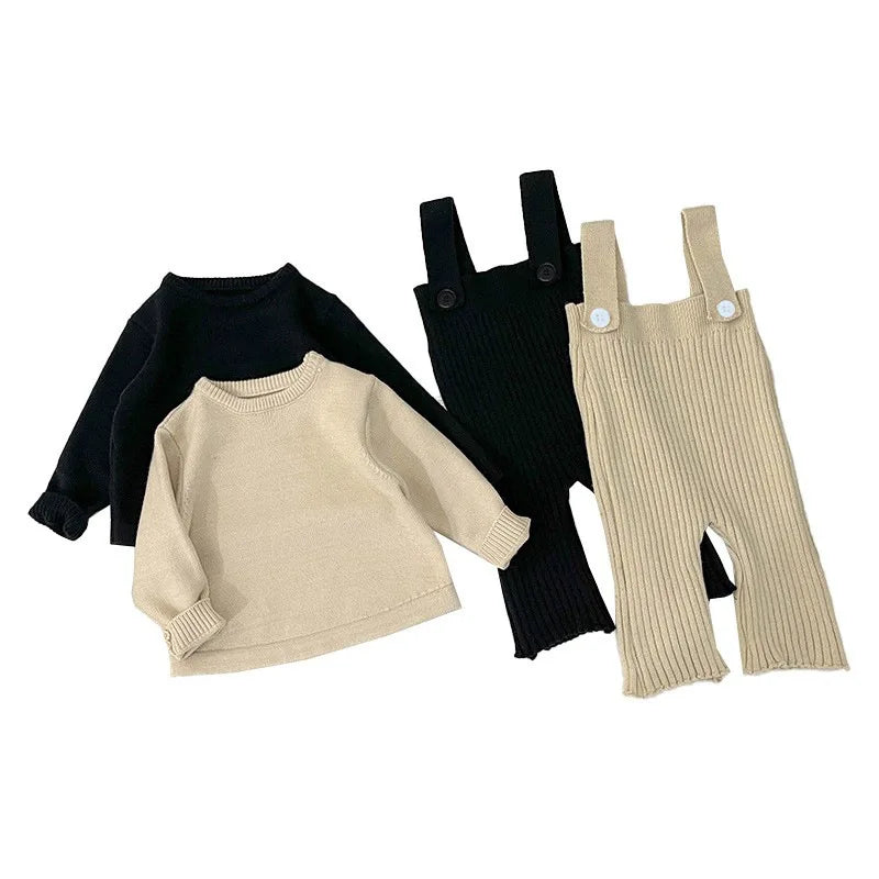 2PCS Baby Girls Clothes for Children Solid Sweater Bib Pants 2Pcs/Set Toddler Fashion Tracksuits