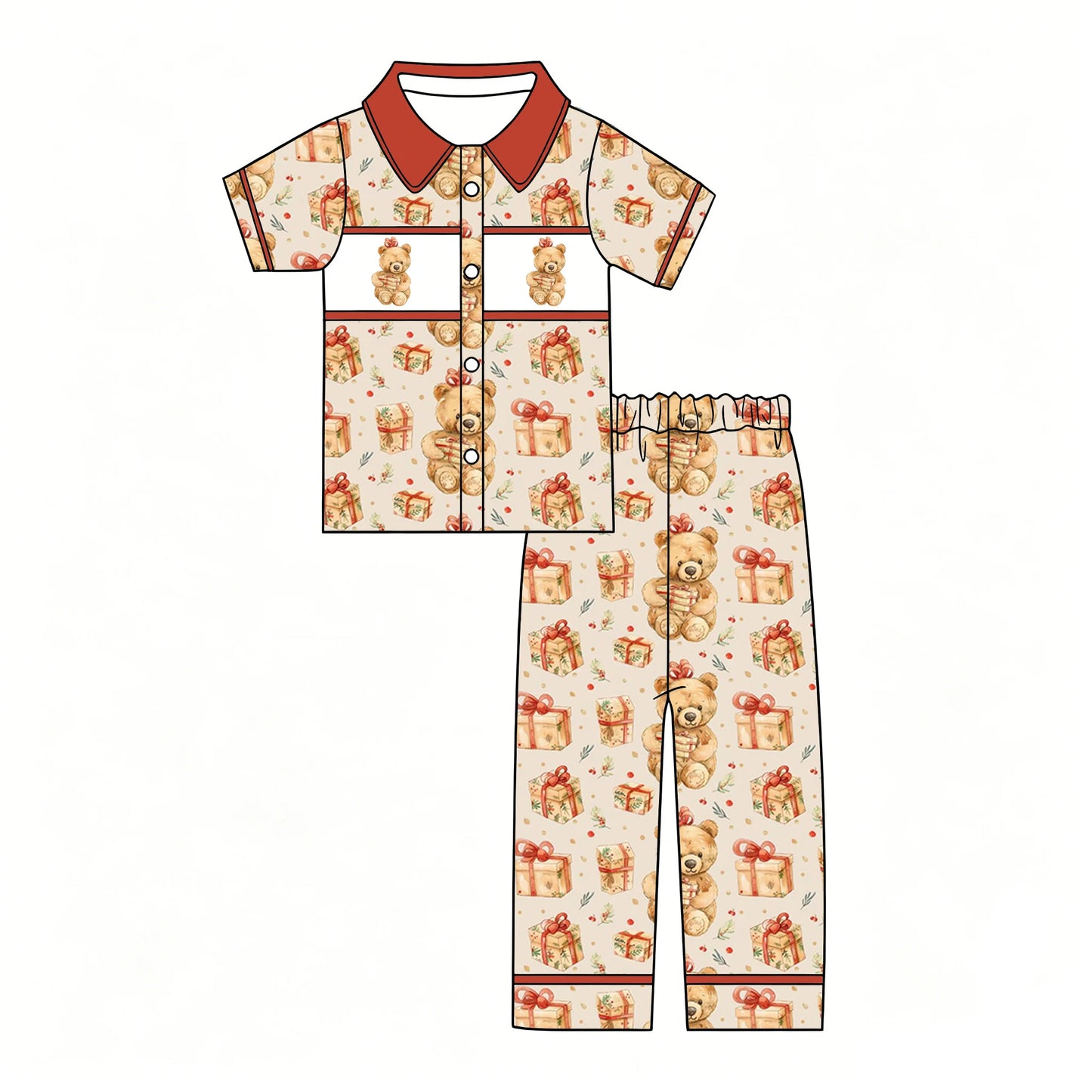 New Kids Halloween Ghost Pumpkin Outfit Girls Puff Sleeve Dress Boys Button Collar Shirt Ruffle Pants Christmas Bear Set
