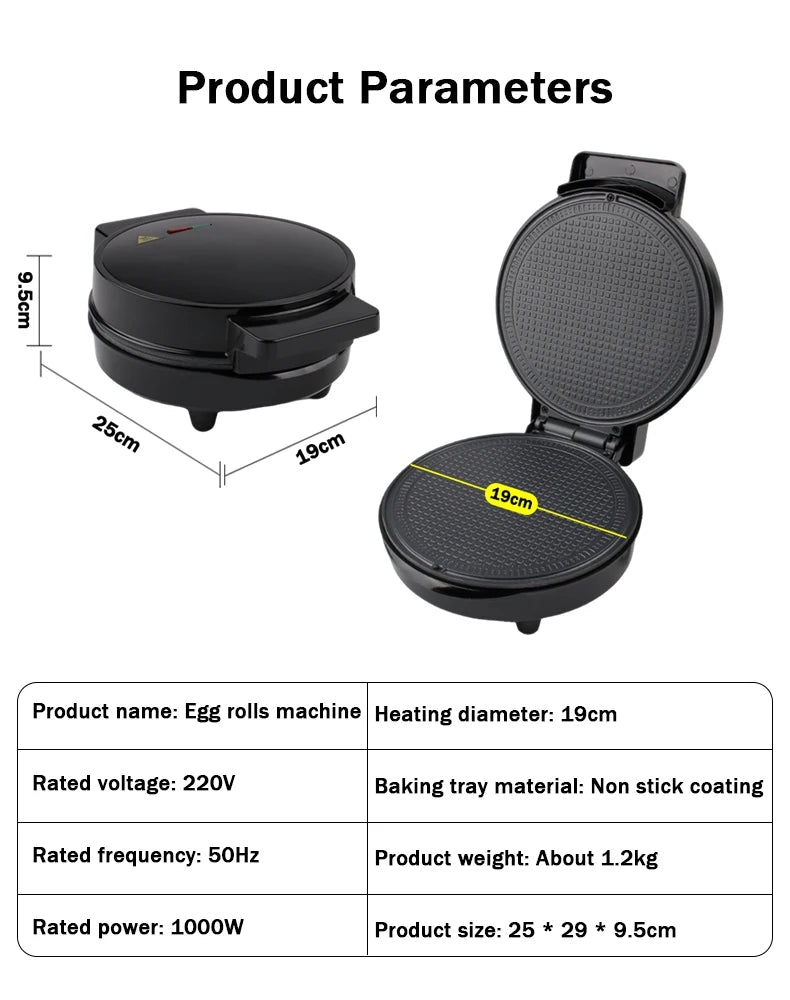 Electric Egg Roll Maker DIY Ice Cream Cone Machine Crispy Omelet Mold Sandwich Iron Crepe Baking Pan Waffle Pancake Grill Oven