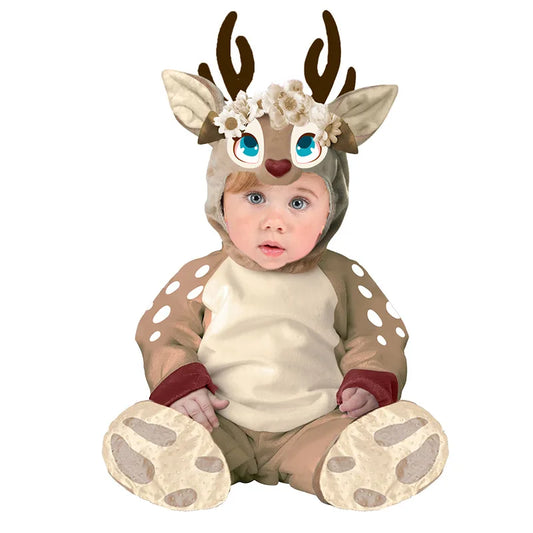 Little Deer Fawn Costume for Baby Boys Girls 6M 12M 18M 2pcs/Set Hood Romper With Shoes Christmas Purim Fancy Dress Umorden