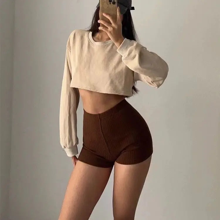 Women High Waist Knit Shorts Super Stretchy Slim Fit Peach Butt Lifting Vintage Retro Sexy Anti-exposure Safety Pants Sexy Girl