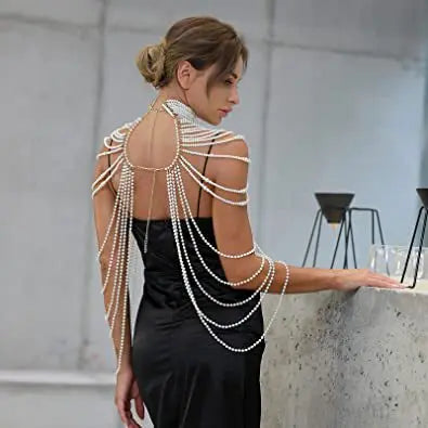 Luxury Women Pearls Choker Necklace Bride Wedding Gown Cape Multi-layers Pearls Beaded Wide Body Chain Collar Necklace Jewelry