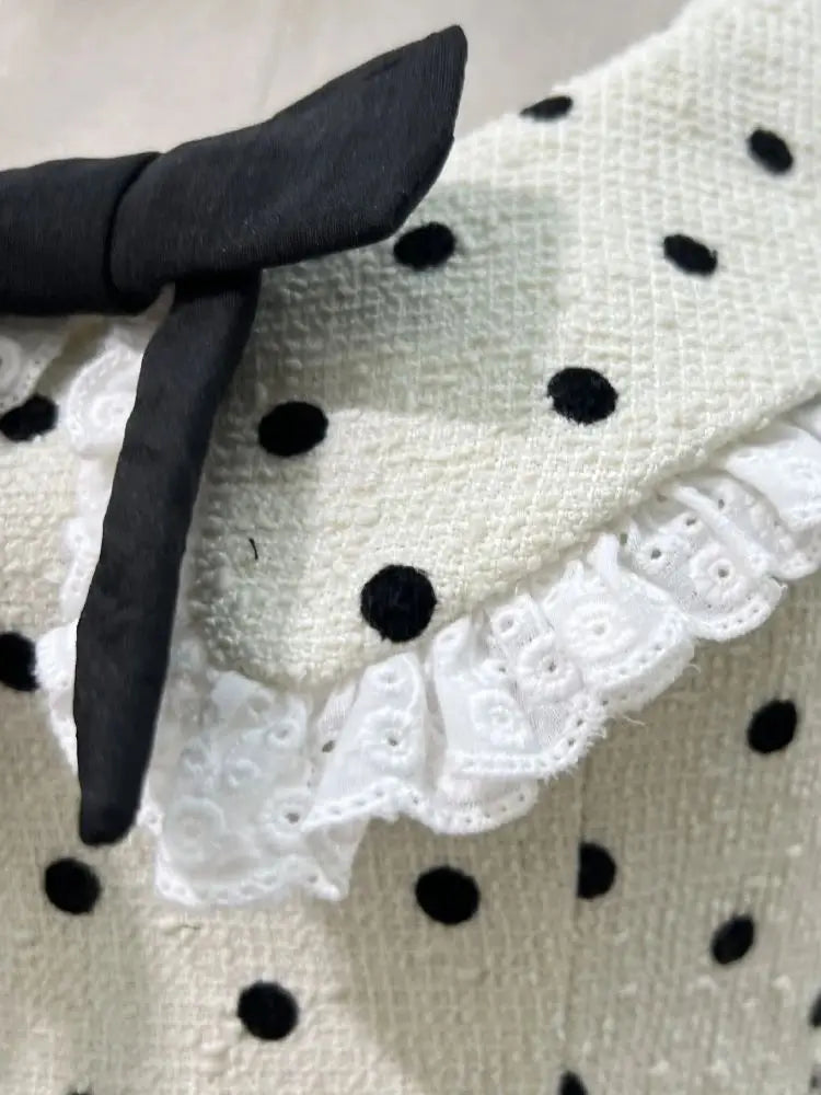 Women's Sexy A Line Lace Edge Polka Dot Fashion Round Neck Bow Short Mini Dresses Birthday Party Dinner Evening Cocktail Dress