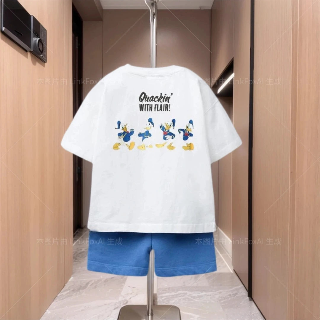 2025 Summer Kids Clothes Short Sleeve Outfits Cartoon T-shirt+shorts Children Trendy Round Neck Tees Versatile Shorts Suits