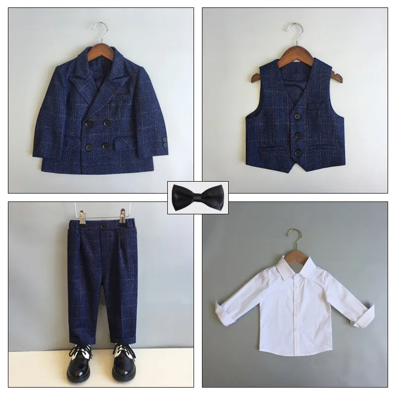 Autumn Winter Children Boys Formal Suit Kids Boys Wedding Suit 1-14Y Teenager Boy Blazer Vest Pant Suit Elegant Boys Kid Costume