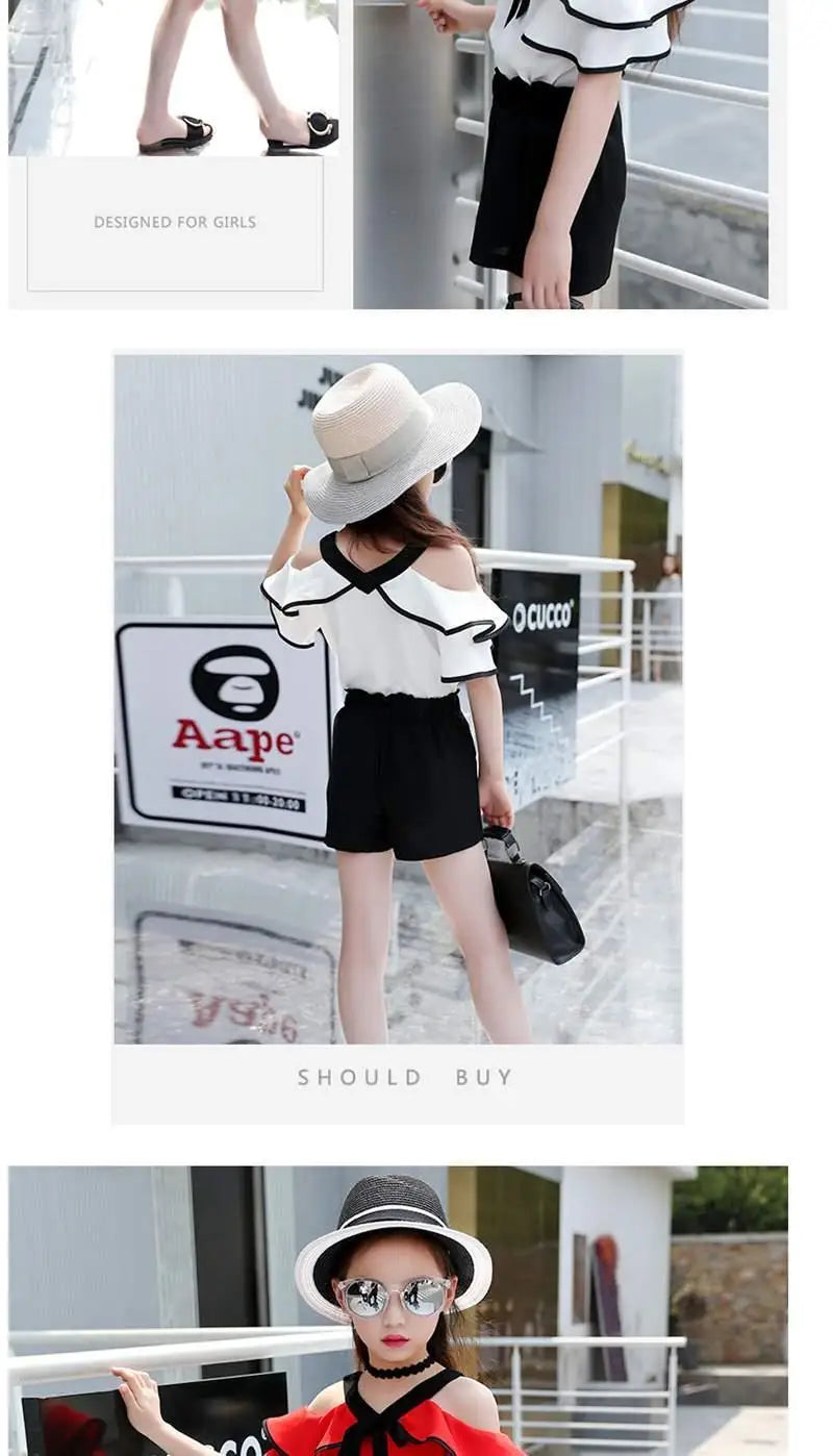 Outfit for Girls 10 To 12 Years Summer 2024 Girls Clothing Sets Kids T-shirt+Shorts Suits Short Sleeve Children Fashion Kids Set