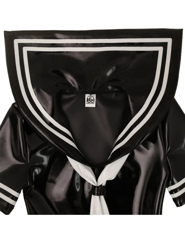 XS-4XL New Double PU Leather Hot Dress Wet Look PVC Short Sleeve Sailor Collar Cosplay Dresses A-line Uniform Minifalda Vestido
