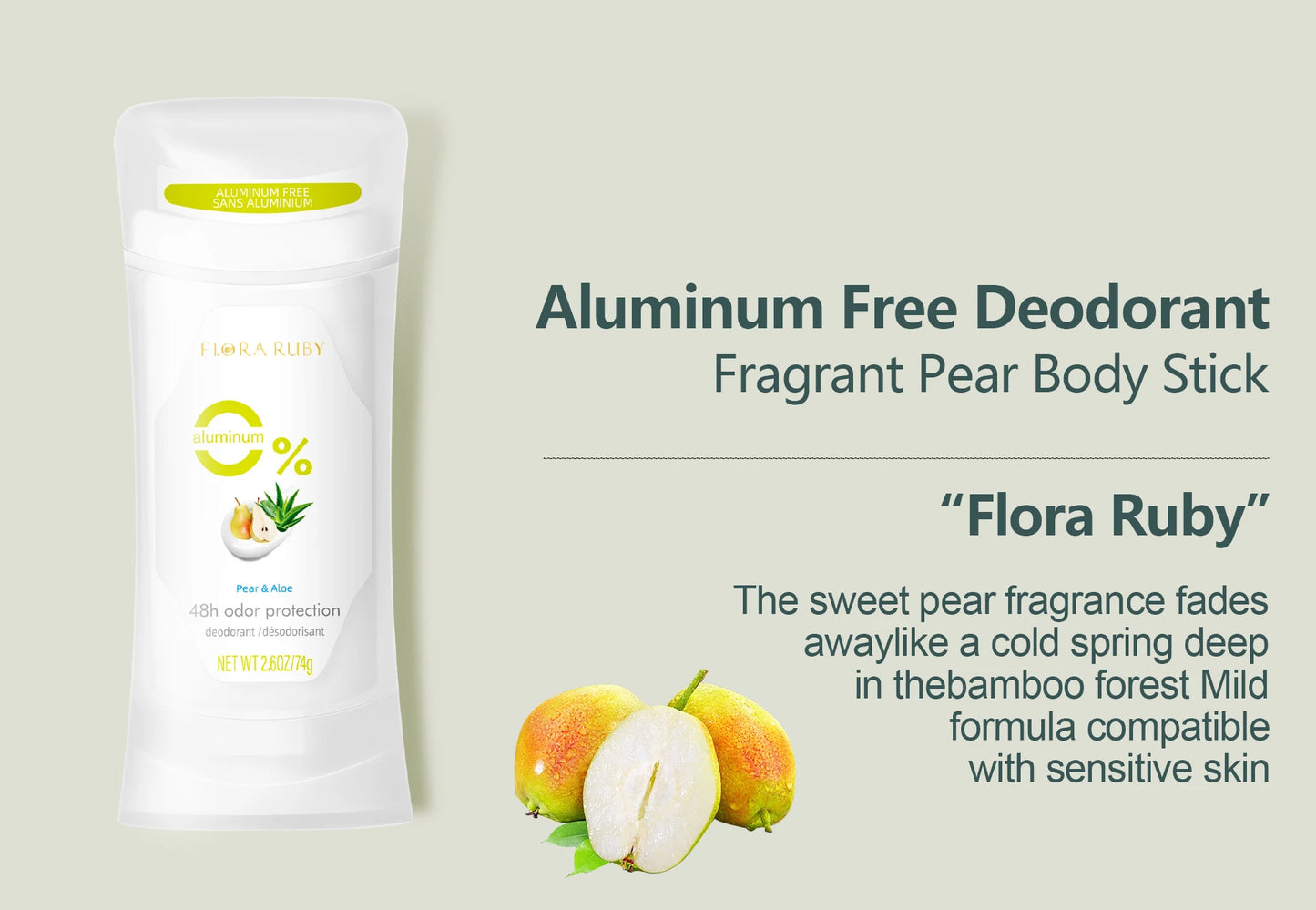 2PCS/Set Body Odor Remover，Deodorant stick，Aluminum Free，48H Natural Flower Scent Deodorize, Long Lasting and Refreshing Dryness