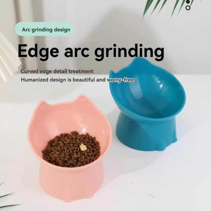 1pc WhiskerWare Elevated Cat Bowl Anti-Tip Plastic Raised Pet Feeding Dish with Tilted Edg 3e Neck Protection Kitty Food