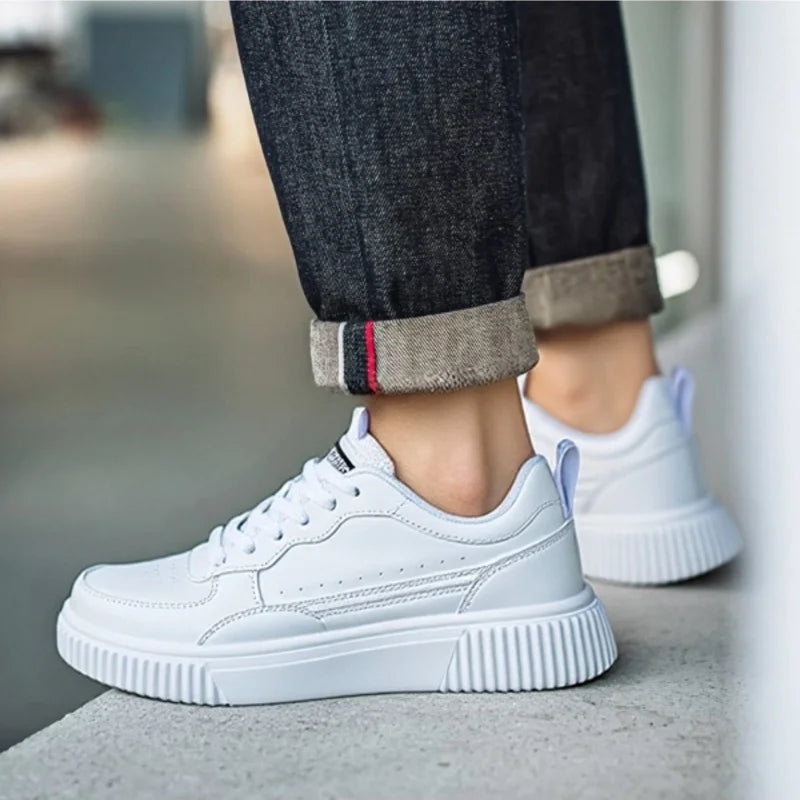YRZL Fashion Leather Men Casual Shoes Lightweight Running Shoes Platform White Sneakers Outdoor Breathable Sport Shoes Shoes
