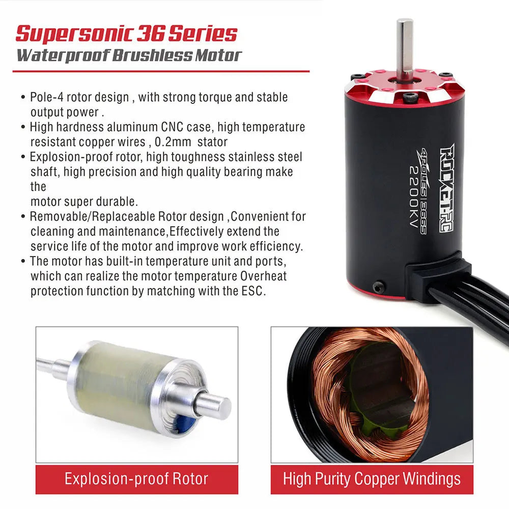 Rocket RC V2 supersonic 3650 3660 3665 3670 3674 Built -in Temperature Sensor Brushless Motor for 1/8 1/10 RC Car Off-Road Boat