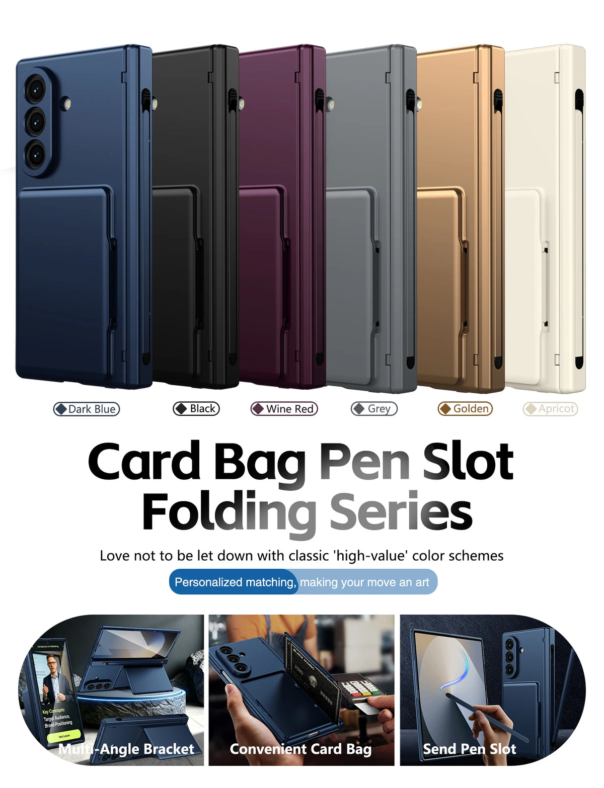 Case For Galaxy Z Fold 8 Ultra 7 6 Card Holder Wallet Kickstand Pen Slot Glass Screen Protector Hinge Shockproof Protective Case