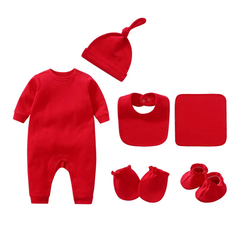 Baby Clothing Boys Girls 6Pcs/Sets Romper Suitable for Newborns Aged 0-3 Months Solid Color 100% Cotton Jumpsuit Baby Set