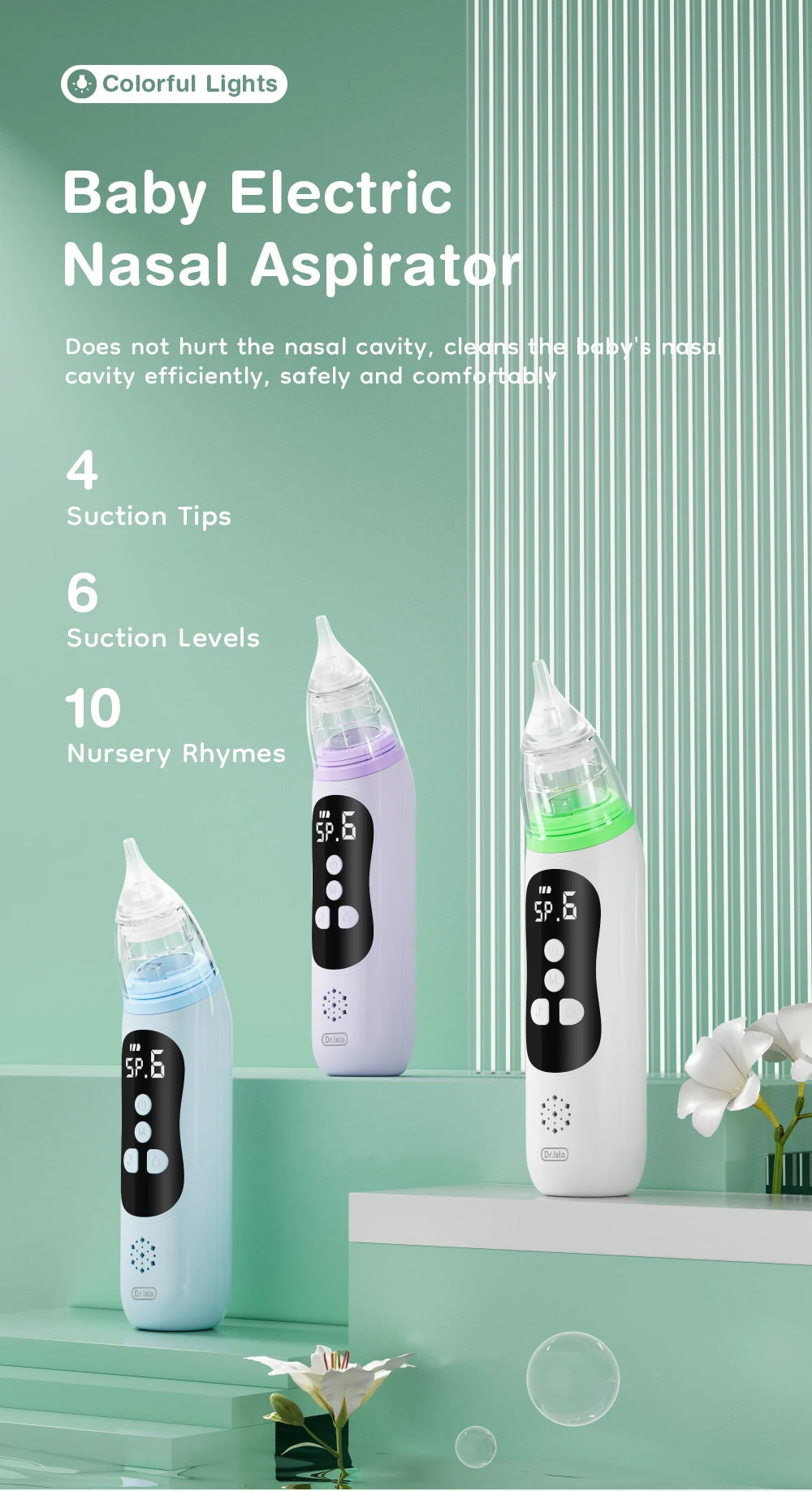 MAMIJOY Baby Nose Cleaner Silicone Adjustable Suction Electric Child Nasal Aspirator Safety Convenient Low Noise U94