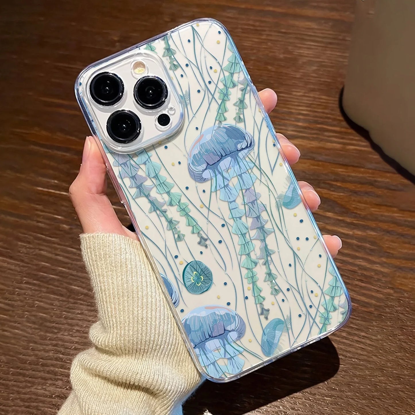 INS Jellyfish Pattern Phone Case For iPhone 16 15 14 13 12 11 Mini Pro Max X XR XSMax 7 8 Plus Transparent Soft TPU Back Cover