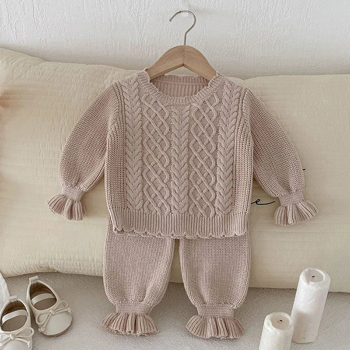 2024 New Autumn Toddler Baby Girl Knitting Clothes Suit Long Sleeved Solid Color Knitted Sweater+Pants Children Clothes Set