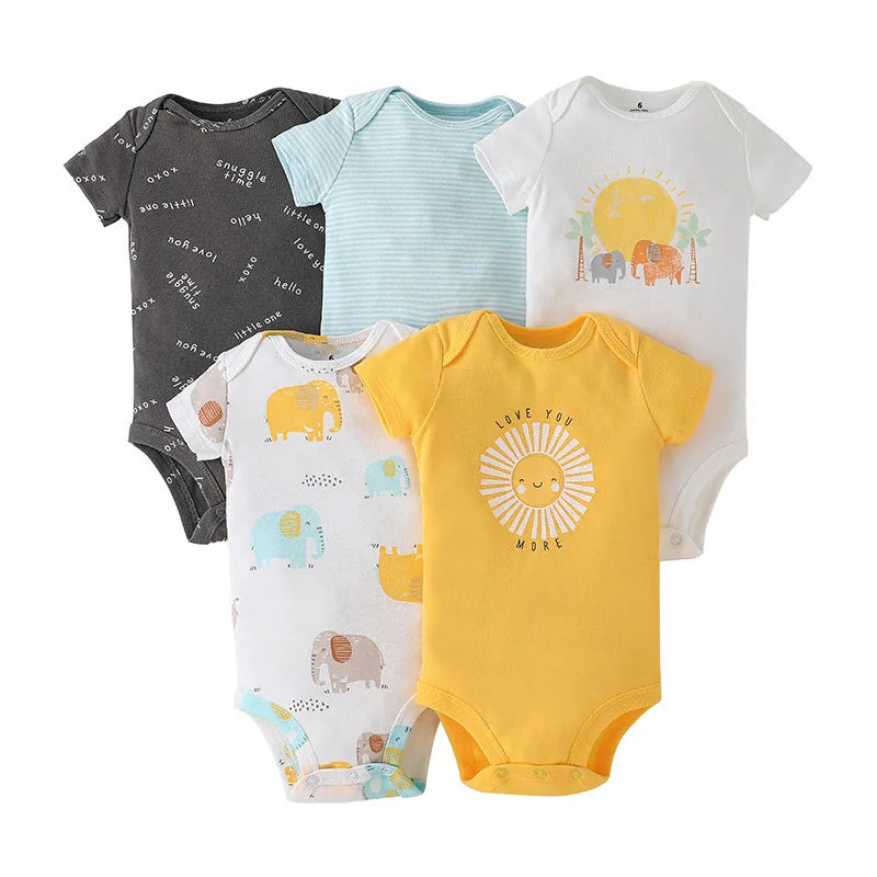 5 Pairs Newborn Baby Bodysuit Short Sleeve Infant Jumpsuit Short Sleeve Cotton Overalls Newborn Infant Jumpsuit  Kids Baby Roup