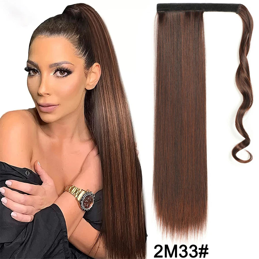 Synthetic Ponytail Long Straight Wrap Around Ponytail Hair Extension Heat-Reistant Fiber Pony Tail Fake Hairpieces For Women