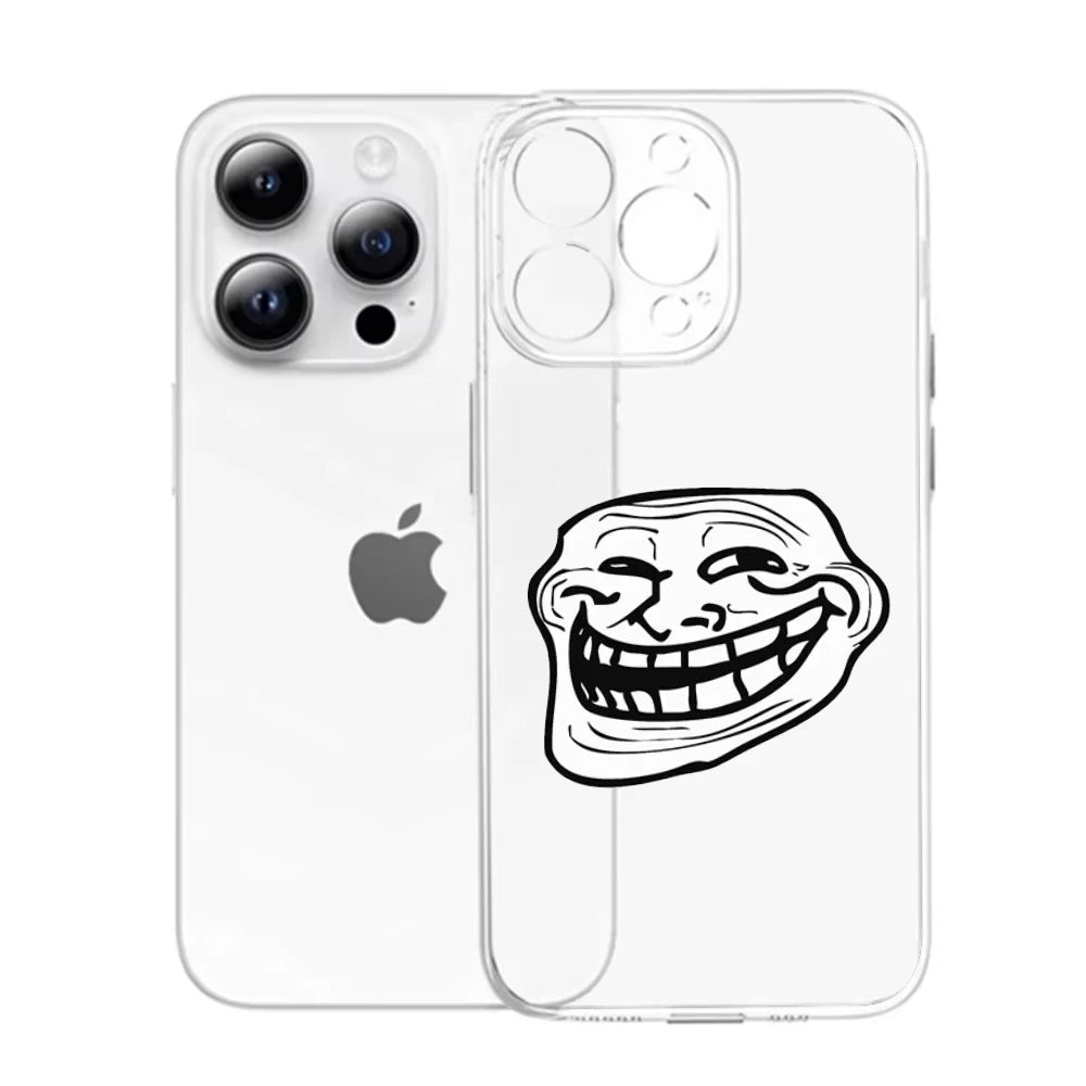Funny T-Trollfaces Comics Memes Phone Case For iPhone 17 Air 16 e 15 14 13 12 11 Pro Max Plus Transparent Silicone Soft Cover