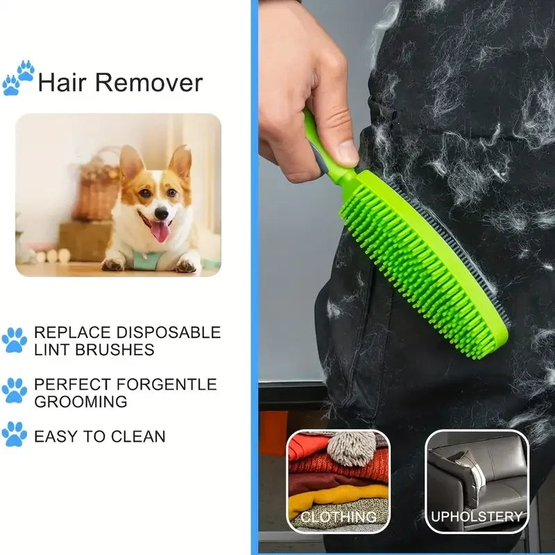 Silicone Pet Hair Brush with Massage - Dog Cat Grooming Tool, Easy Clean for Clothes Car Furniture