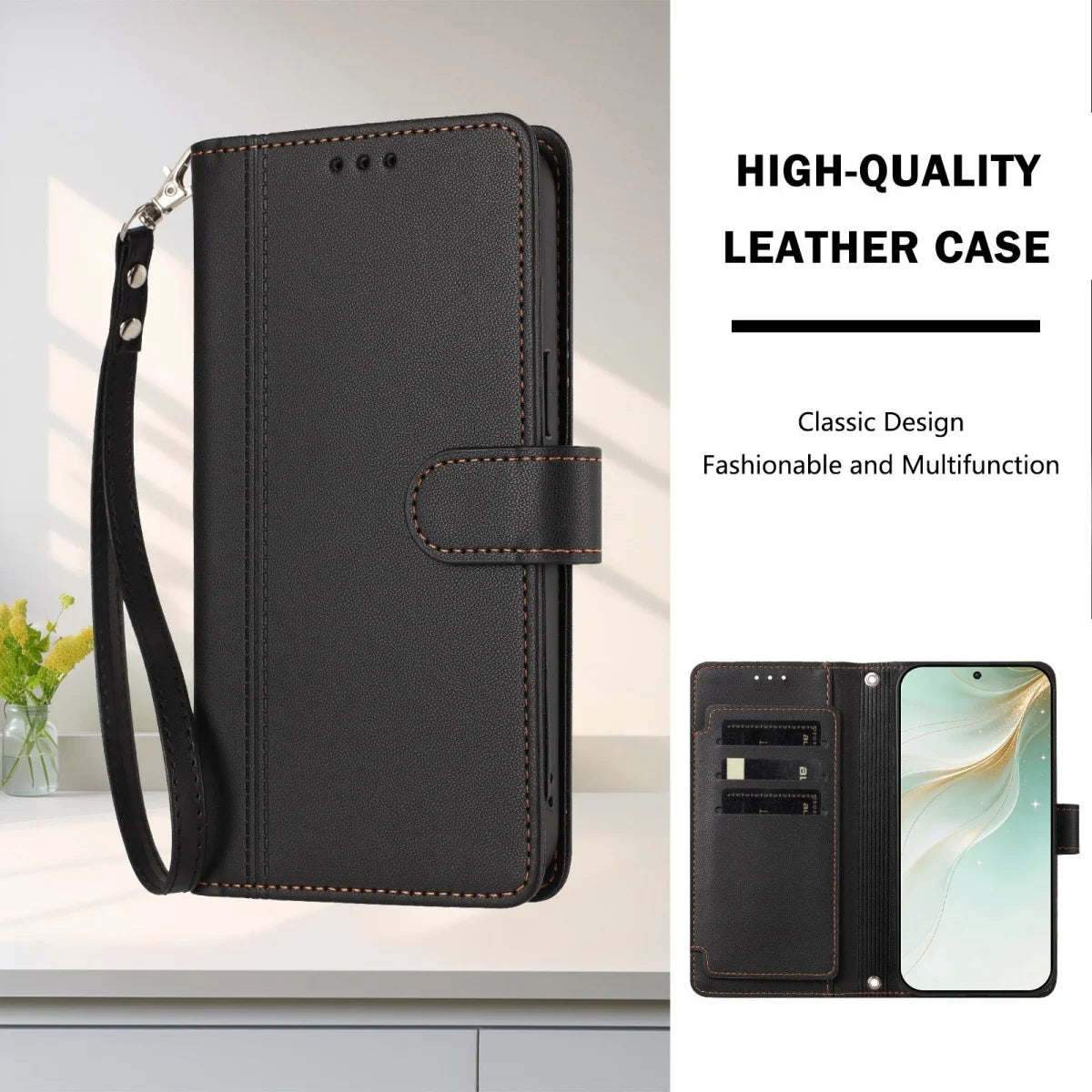 Luxury Premium Leather Wallet Case For iPhone 17 16 15 14 13 12 17 Pro Max Plus Air 17e 16e Wallet Card Slot Magnetic Flip Cover