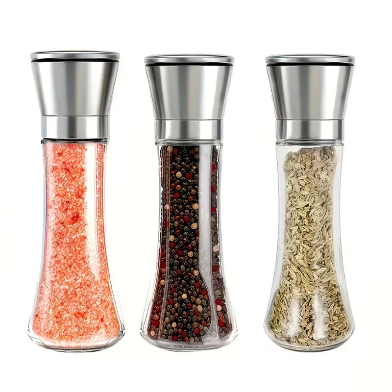 200ML Pepper Grinder Stainless Steel Glass Spice Bottle Manual Pepper & Salt Grinder with Adjustable Coarseness for Kitchen Use