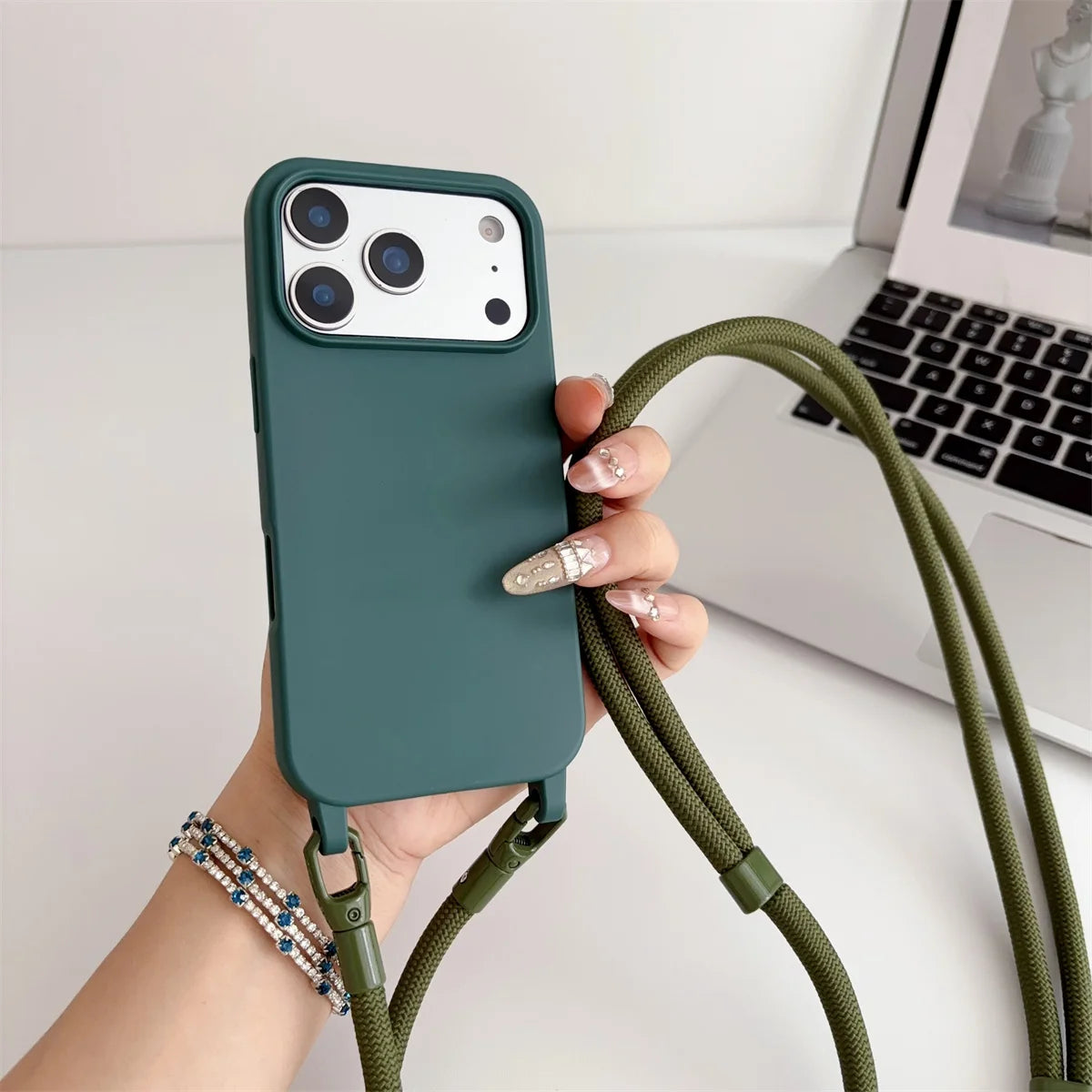Silicone Phone Case for IPhone 17 Air 16 16E 15 14 Plus 11 13 12 Mini Pro Max Crossbody Lanyard Candy Color Soft TPU Back Cover
