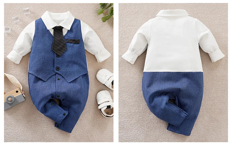 Spring And Autumn Boys And Girls Gentleman Style Handsome Party Dress Comfortable Baby Bodysuit