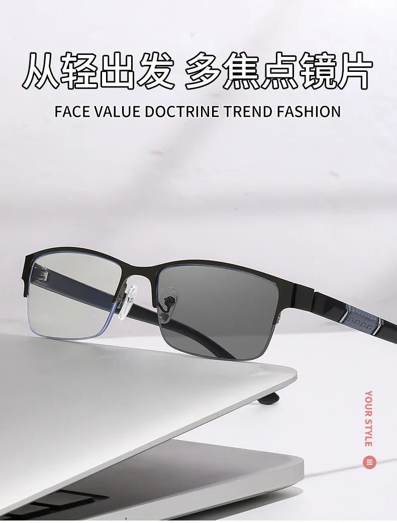 1PCS Progressive Multifocal Reading Glasses 2026New Man Woman Half-Frame Photochromic Reading Eyeglasses Versatile Outdoor Reade