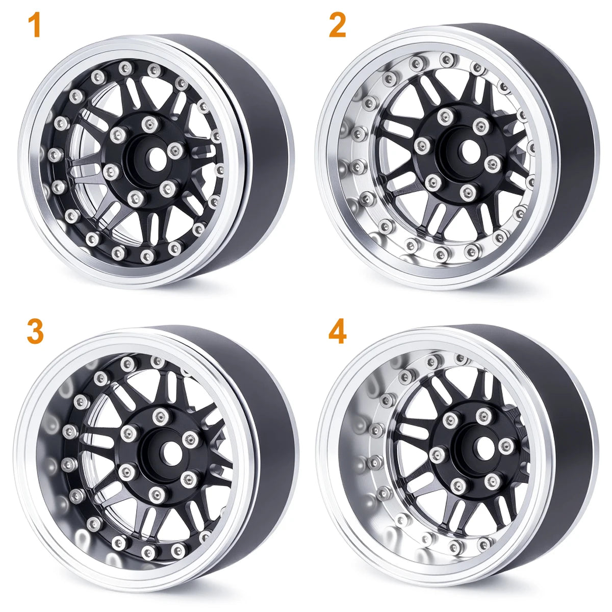 4Pcs 1.9 Aluminum Beadlock Wheel Rims Adjustable Offsetfor 1/10 RC Crawler Car TRX4 TRX6 SCX10 90046 GEN7 8 D90 Upgrade Parts