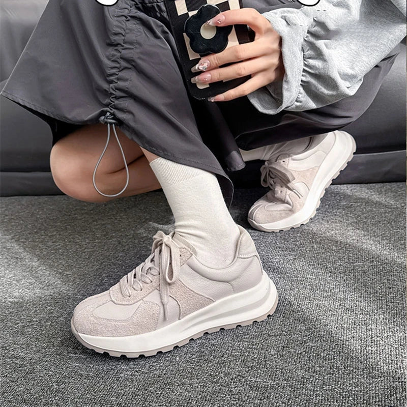 Women's Sneakers Shoes 2026 New Woven Non-slip Genuine Leather Sneakers For Women Large Size Breathable Casual Shoes Female
