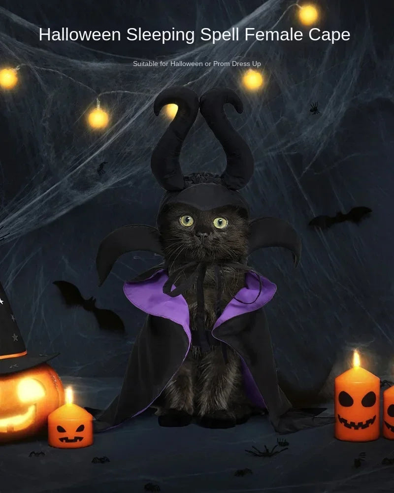 Halloween Witch-Shaped Costume cat Purple Vampire Cape Puppy Wizard Devil Horns Hat Pet Holiday Outfit for Small Middle-Sized Do