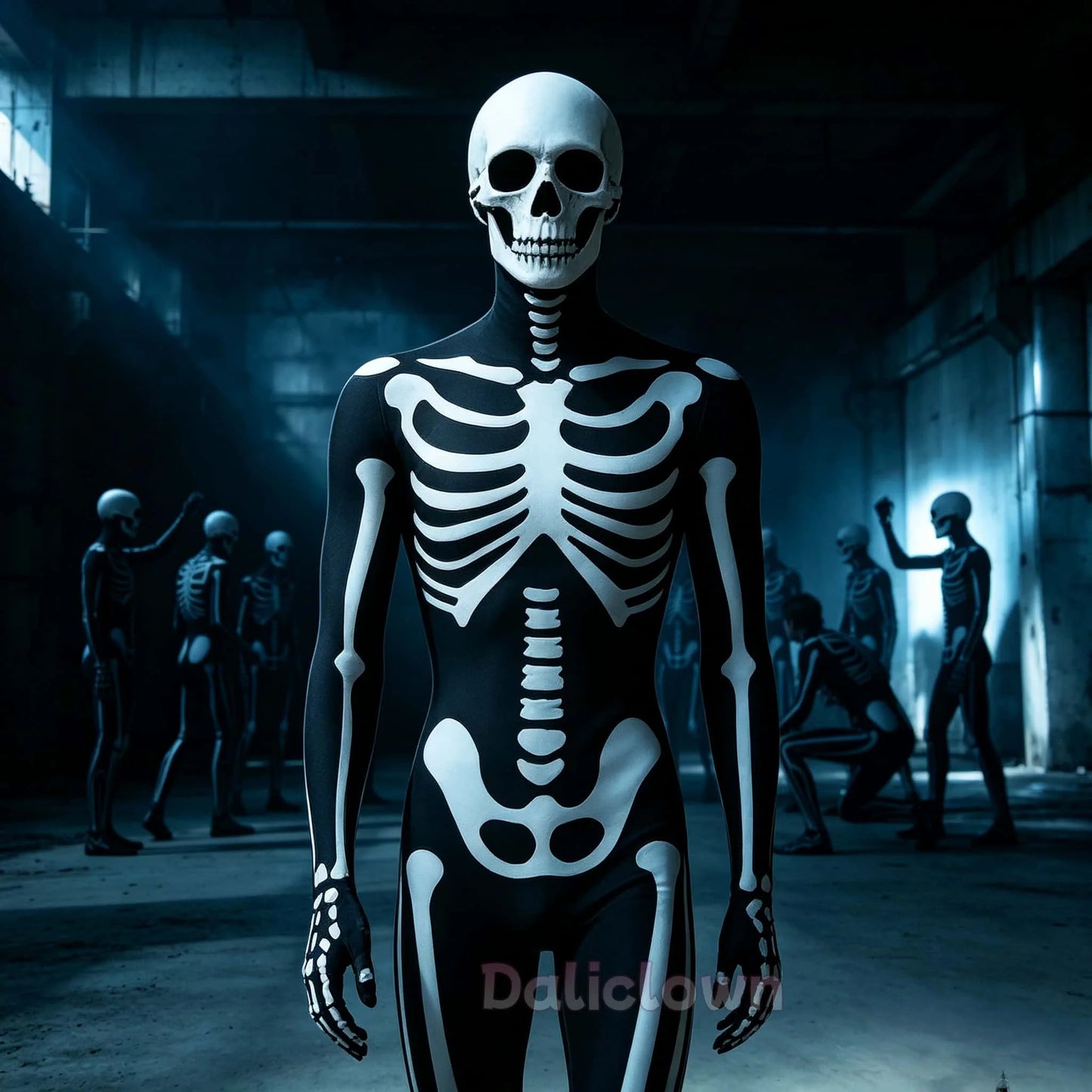 Halloween Death Horror Costume Skeleton Bodysuit Skull Steampunk Skeleton Cosplay Jumpsuit Gloves Mask Party Clothes Women Men
