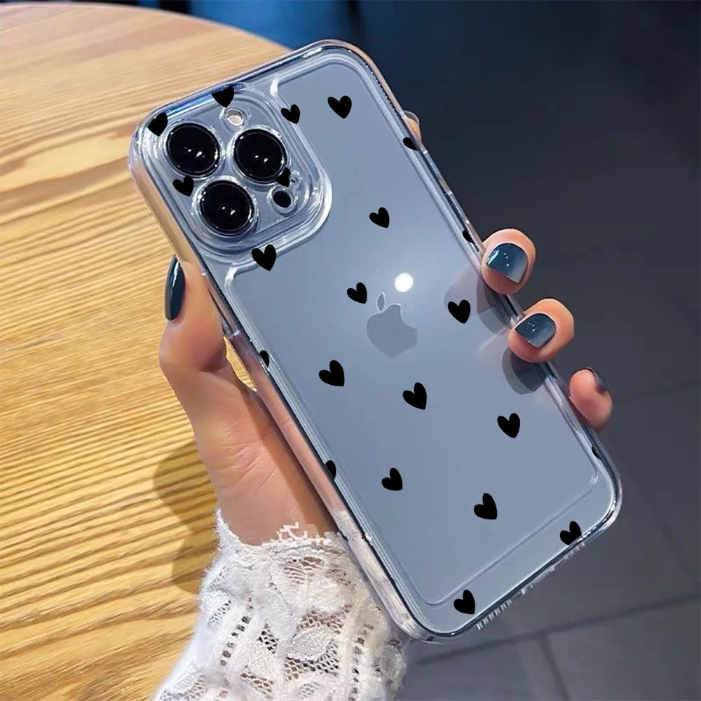 TPU Cute Love Heart Pattern Phone Case For iPhone 17 16 15 14 13 12 11 Pro Max X XS XR 7 8 Plus Shockproof Silicone Clear Cover