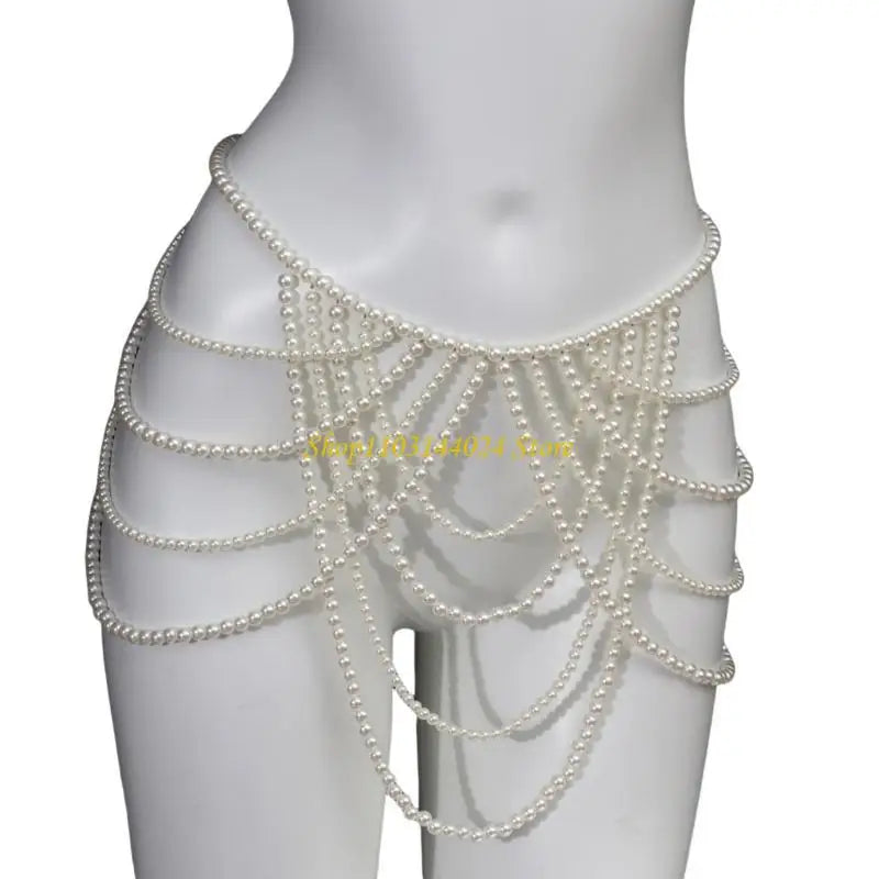 Modern Faux Pearls Body Necklace for Women Adjustable Strap Shoulder Chain Great for Celebrations and Day to Day Fashion