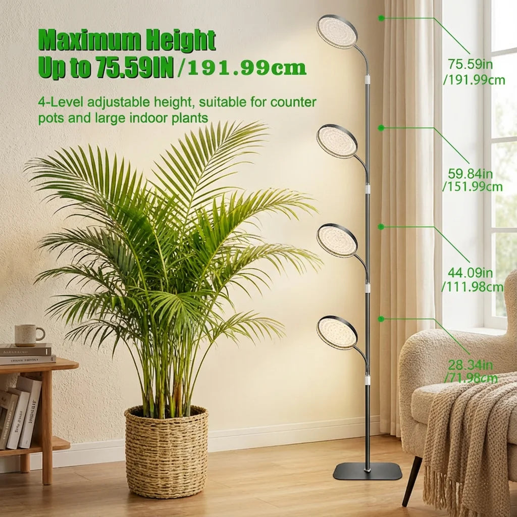 Grow Lights for Indoor Plants with Auto On/Off Timer, Full Spectrum Plant Growing Lamp, 10-Level Dimmable & Adjustable Height
