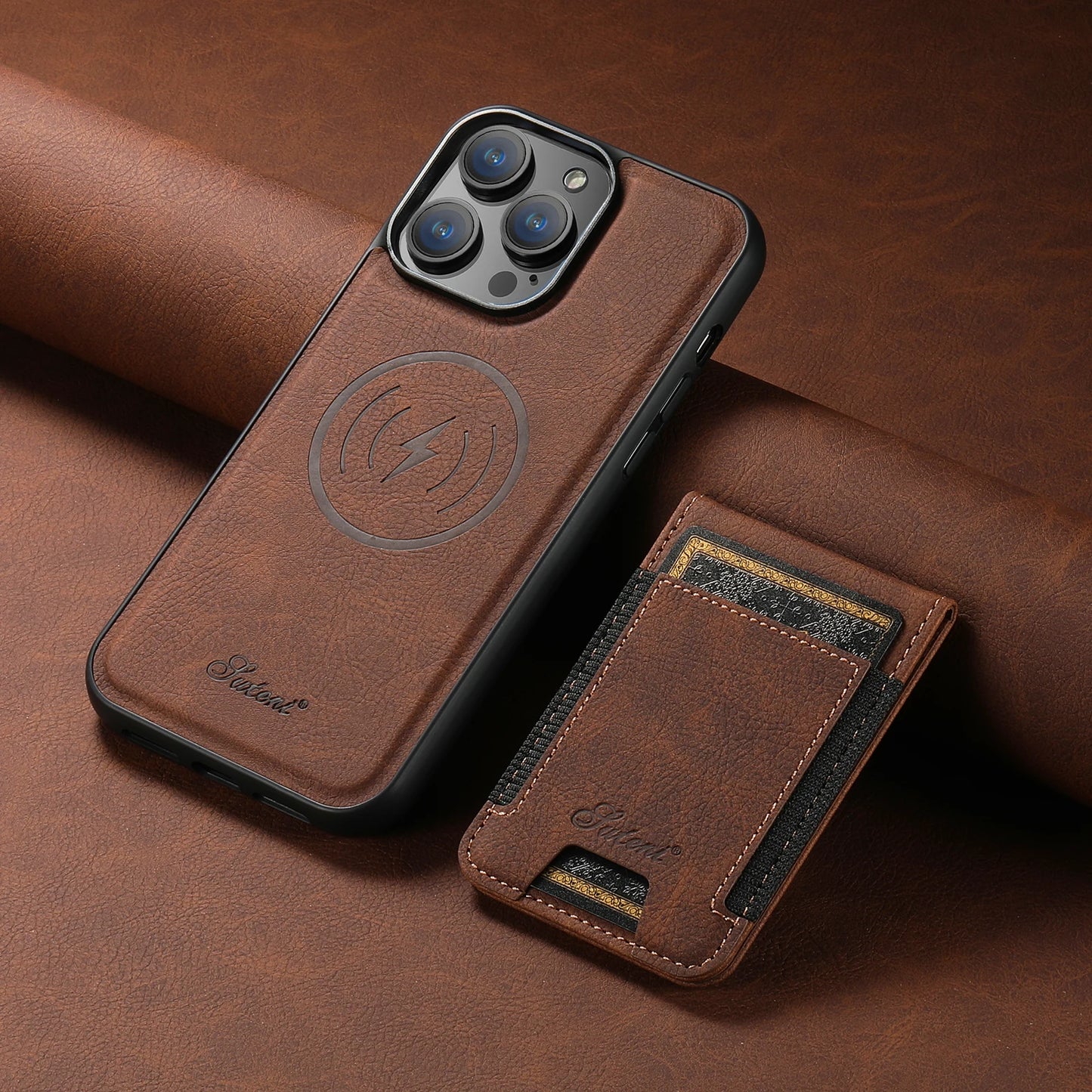 SUTENI Luxury Magsafe Leather Card Holder Phone Case Wallet Kickstand Cover For iPhone 17 16 15 14 13 12 11 Pro Plus Max